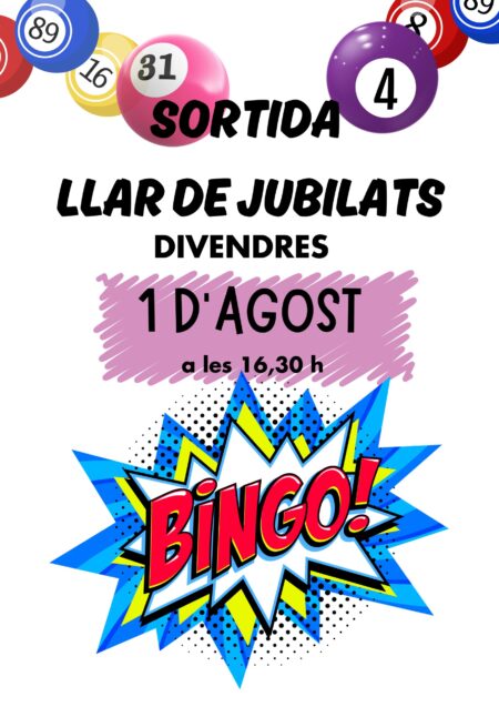 Cartel “Jubilados” Viernes 1 de agosto a las 16:30 h, Bingo.